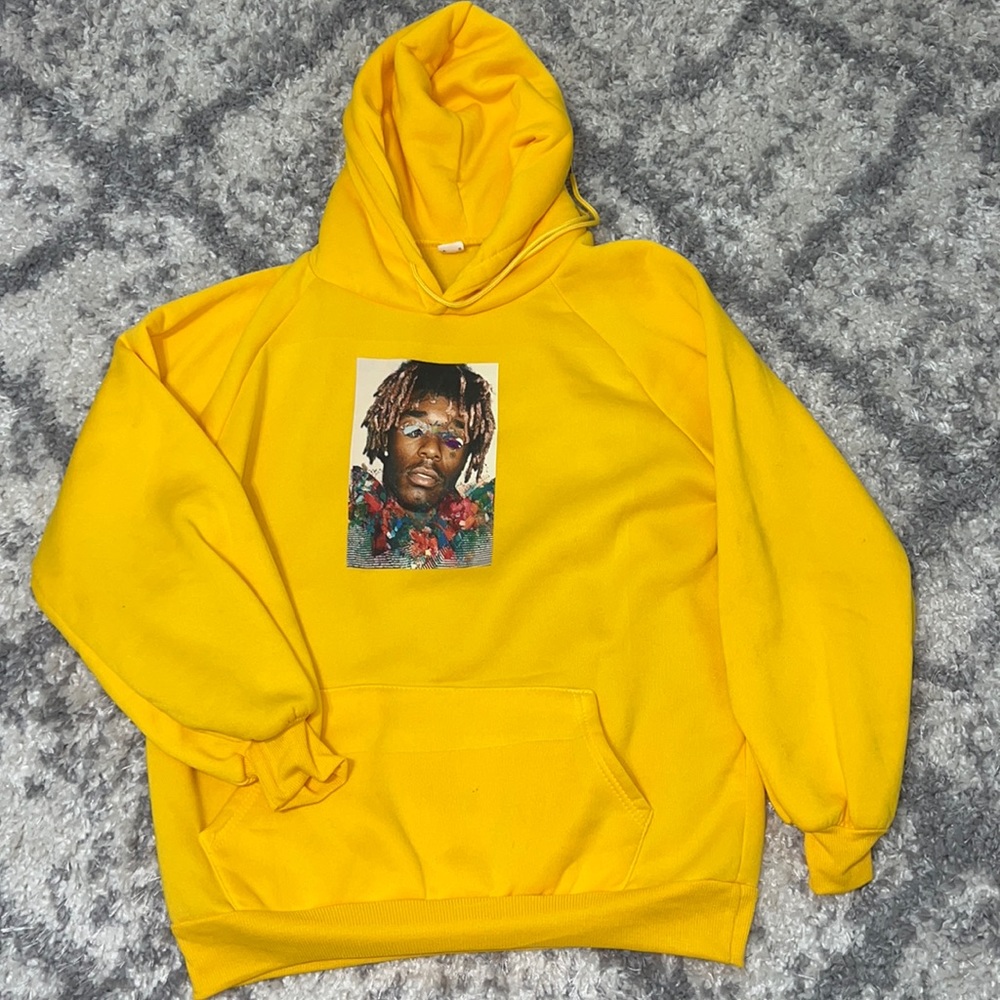 Yellow hoodie with Lil Uzi graphic